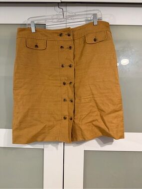 Anne Klein Cotton Linen Blend Button-Front Camel Tan Brown Skirt